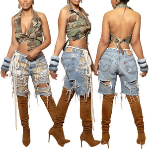 SIM-1 Ripped Jean Painted Shorts - MarketStreetOnline