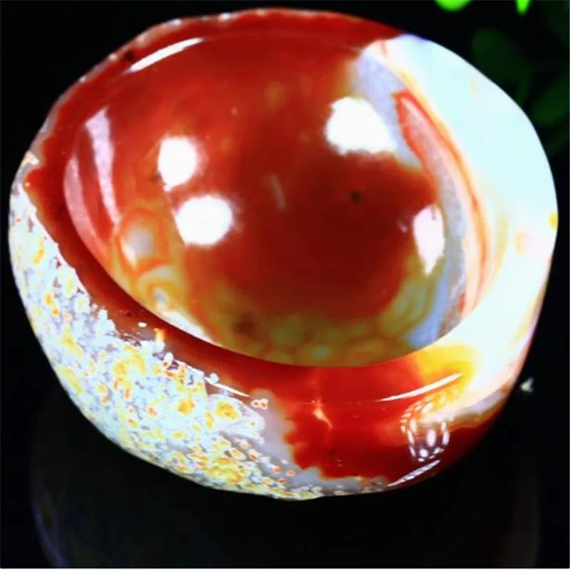 Bol en agate pierre orange de Sardonyx feuille verte sur le côté