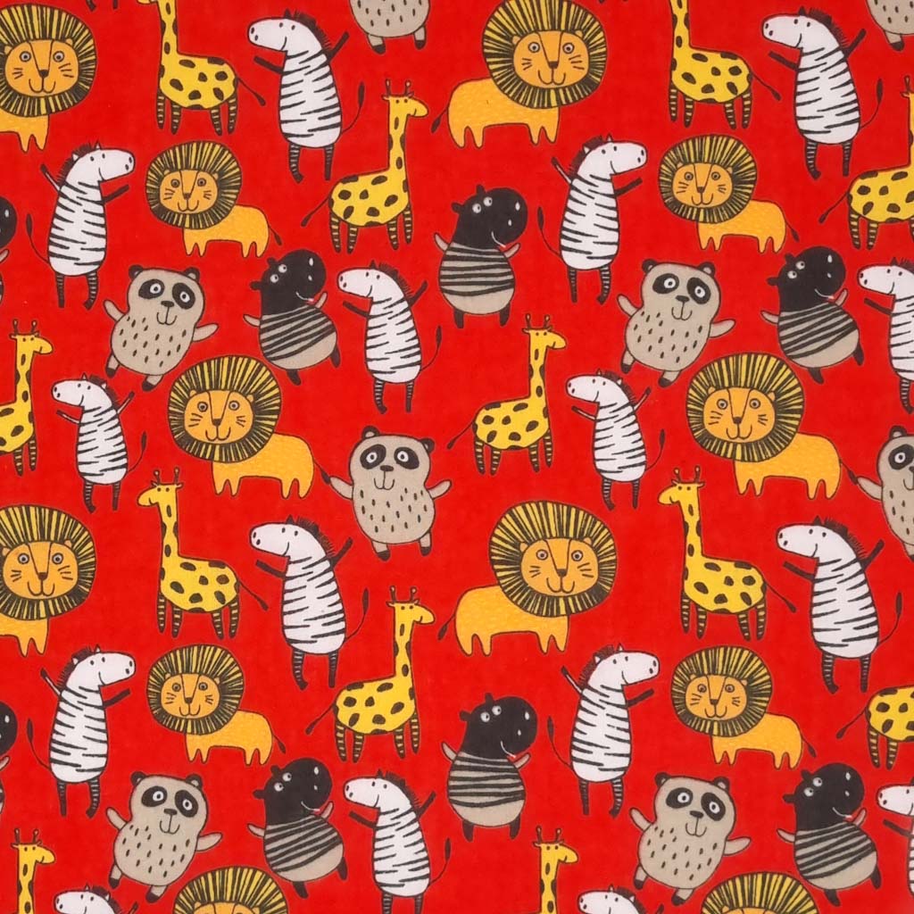 Jungle Animals - Red - Polycotton Fabric – Fabric Love