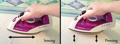 An iron moving from side to side next to an iron in press mode moving up and down