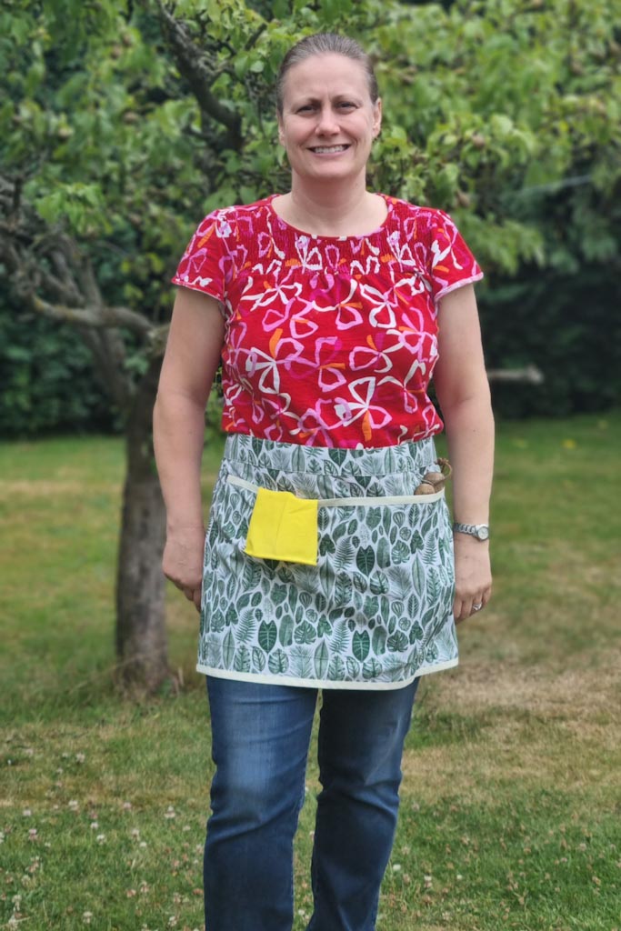 Lady wearing a gardening apron