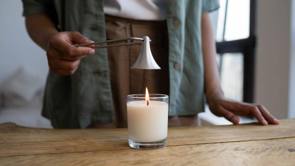 putting out a candle with a candle snuffer