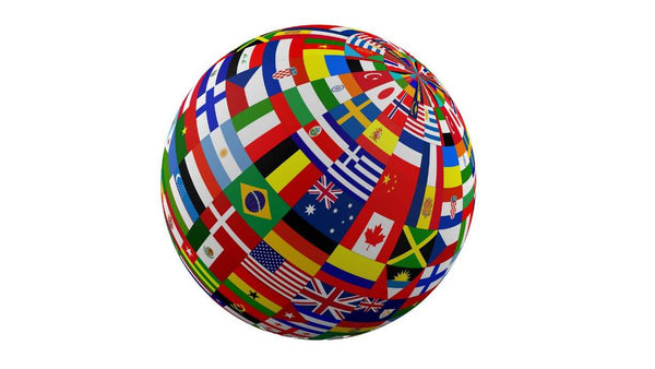 a globe with different flags all over it