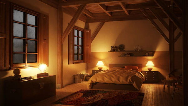 a wooden themed bedroom