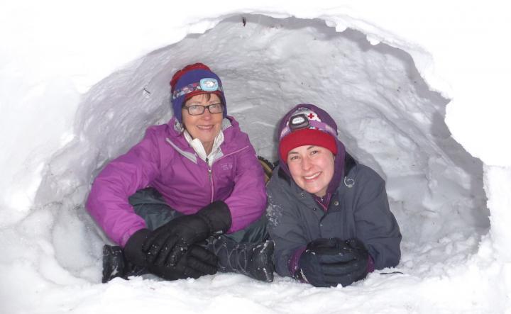 Next Adventure Winter Camping snowshoe trip quinzee shelter