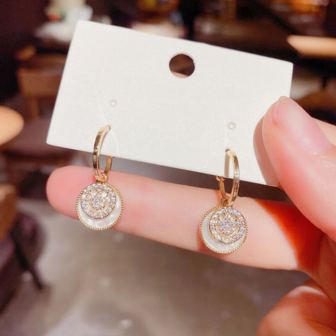 Gold Color Pearl Rhinestone Round Alloy Earrings