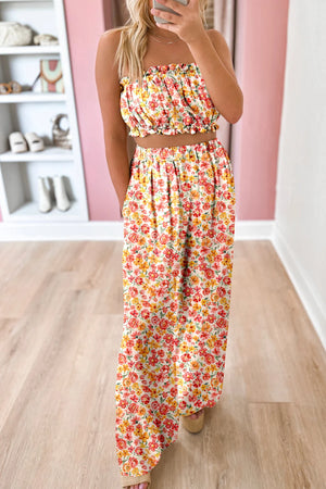 Boho Floral Top and High Waist Wide Leg Pants Set - ALBC Wholesale