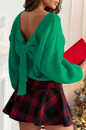 Bow Backless Bubble Sleeve Sweater - ALBC Wholesale