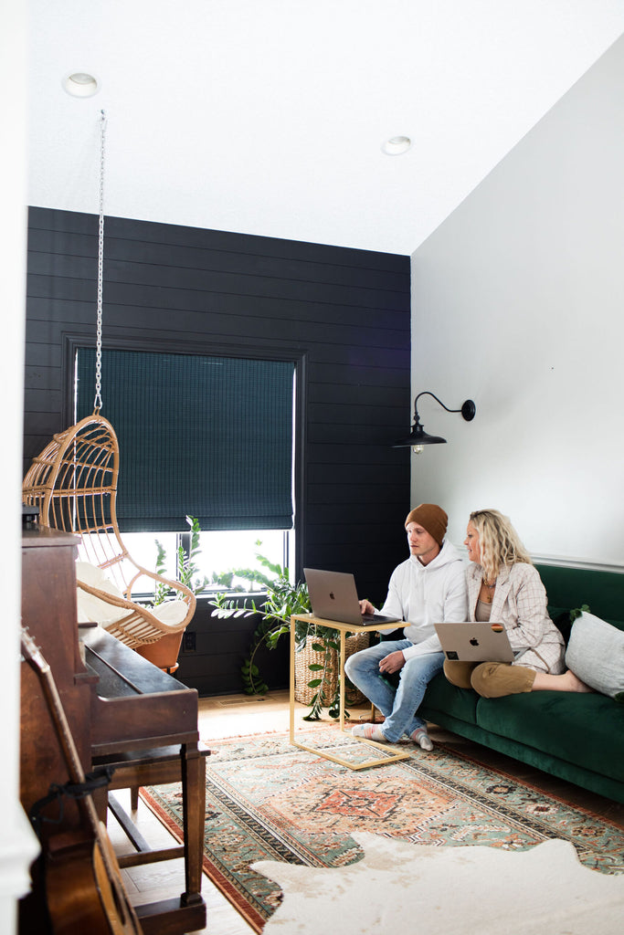 Morgan and Jamie Molitor, black accent shiplap wall