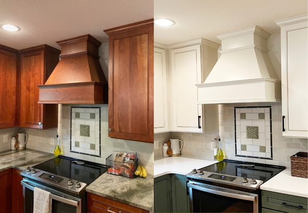 Before and after painted kitchen cabinet transformation