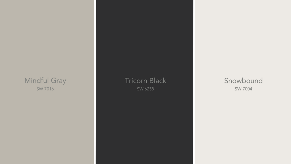 Mindful Gray, Tricorn Black and Snowbound Paint Colors by Sherwin Williams