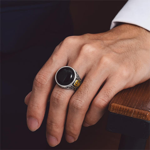 Black Onyx Rings With Skull