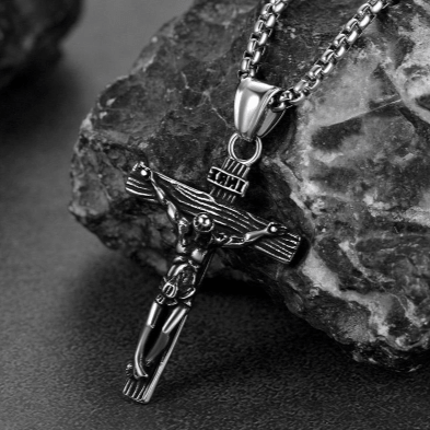 FaithHeart Catholic Cross Crucifix Necklace Jesus Pendant For Men