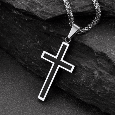 FaithHeart Christian Black Enamel Cross Necklace For Men