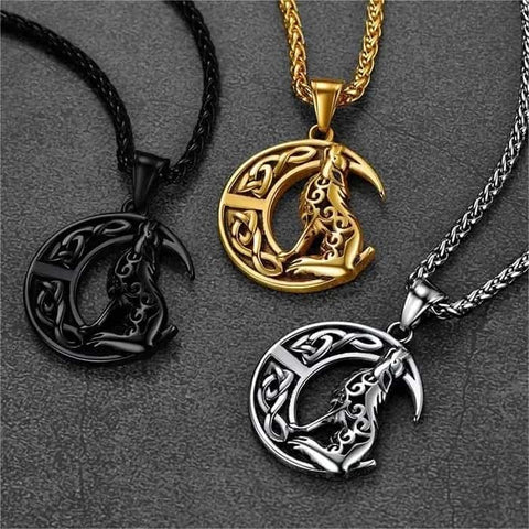 FaithHeart Viking Celtic Moon Wolf Necklace Pendant