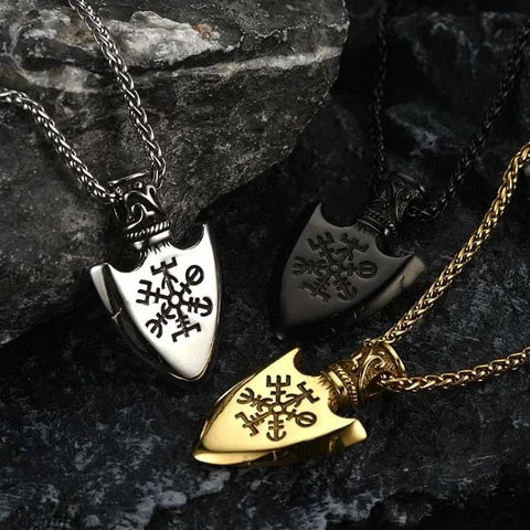 FaithHeart Viking Gungnir Necklace With Valknut & Compass