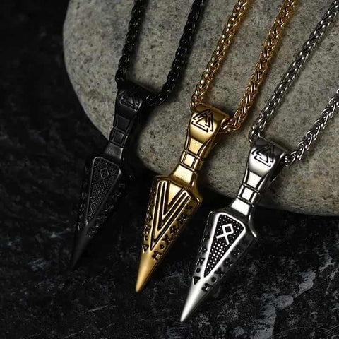 FaithHeart Viking Gungnir Spear Valknut Necklace For Men