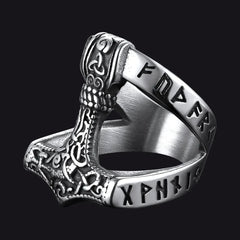 FaithHeart Viking Mjolnir Thor's Hammer Ring with Rune