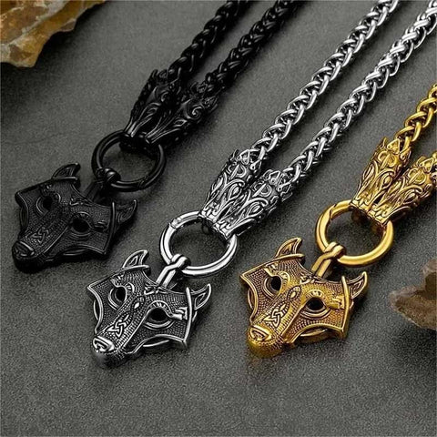 FaithHeart Viking Wolf Pendant Necklace With Wolf Rope Chain