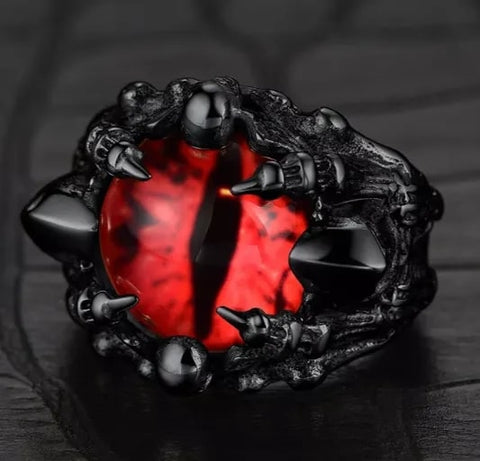 Gothic Evil Eye Ruby Dragon Claw Ring