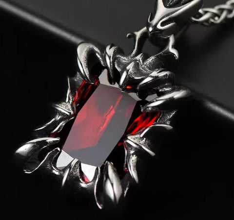 Faithheart Gothic Ruby Dragon Claw Necklace