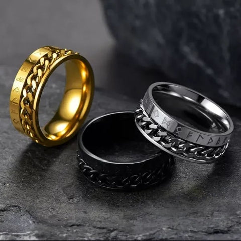 Stainless Steel Viking Rune Chain Fidget Ring