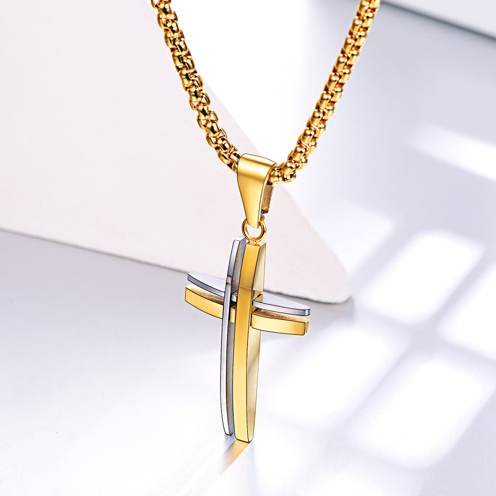 Catholic Double Layers Cross Necklace Pendant for Men Stainless Steel ...