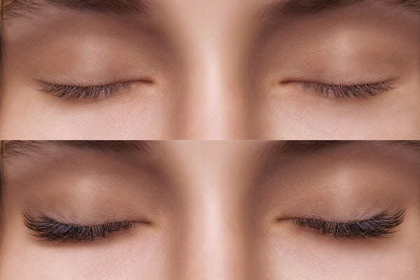 Picture showing before and after eyelash close ups, for our blog on AnteAGE Overnight Serum for Longer Lashes