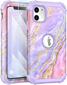 "Pixiu iPhone 11 Case 6.1 inch: Sturdy Three-Layer Protective Cover with Soft Silicone and Hard Plastic Bumper in Purple Marble Design" - Memory Phone LLC.