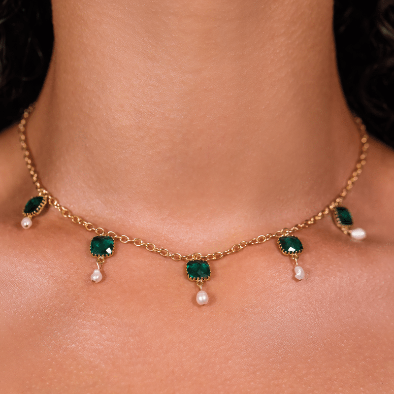 Amazon.com: STONEFANS Emerald Green Rhinestone Choker Necklace For Women  Sparking Square Rhinestone Choker Collar Statement Silver Neck Jewelry  (Green): Clothing, Shoes & Jewelry