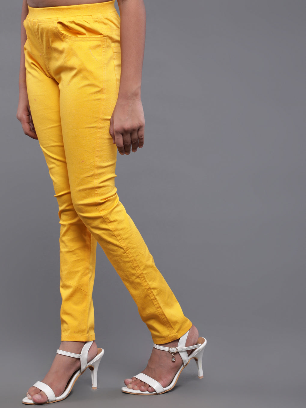 Cyber Yellow Double Twill Lycra Cigarette Pant