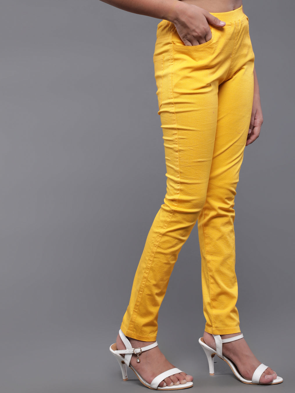 Cotton Cigarette Pants in yellow color  cotrasworld