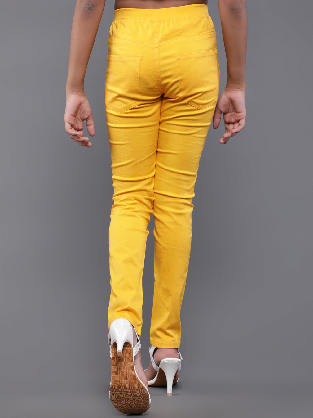 Cotton Cigarette Pants in yellow color  cotrasworld