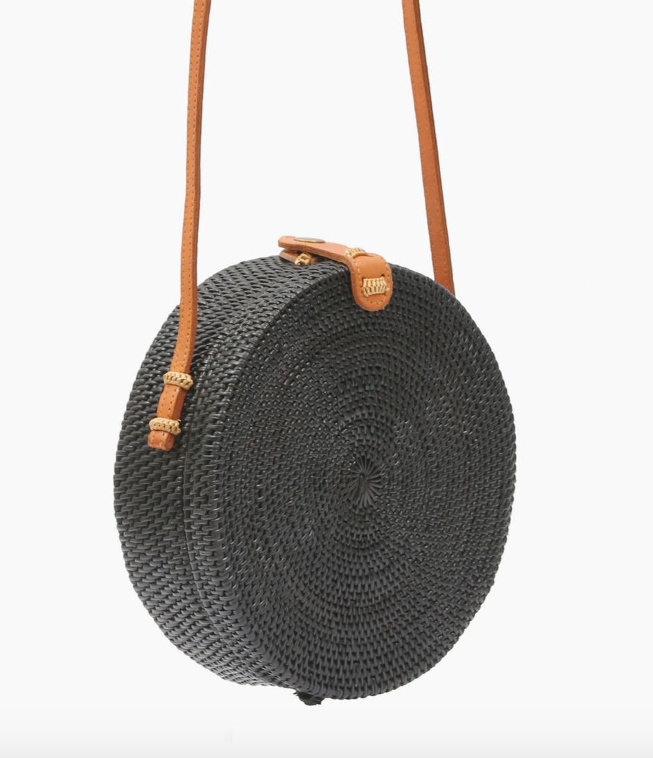 RC Sourced - Round Woven Crossbody Bag - Black