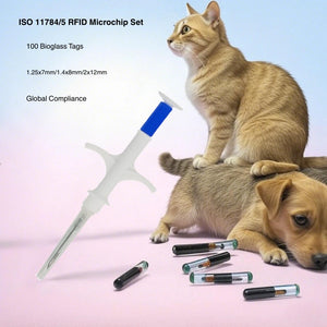 ISO 11784/11785 RFID Microchip Kit (100-Piece Set) - 2.12/1.4/1.25mm Sterile Implants for Small Animals and Birds - Lovepetid
