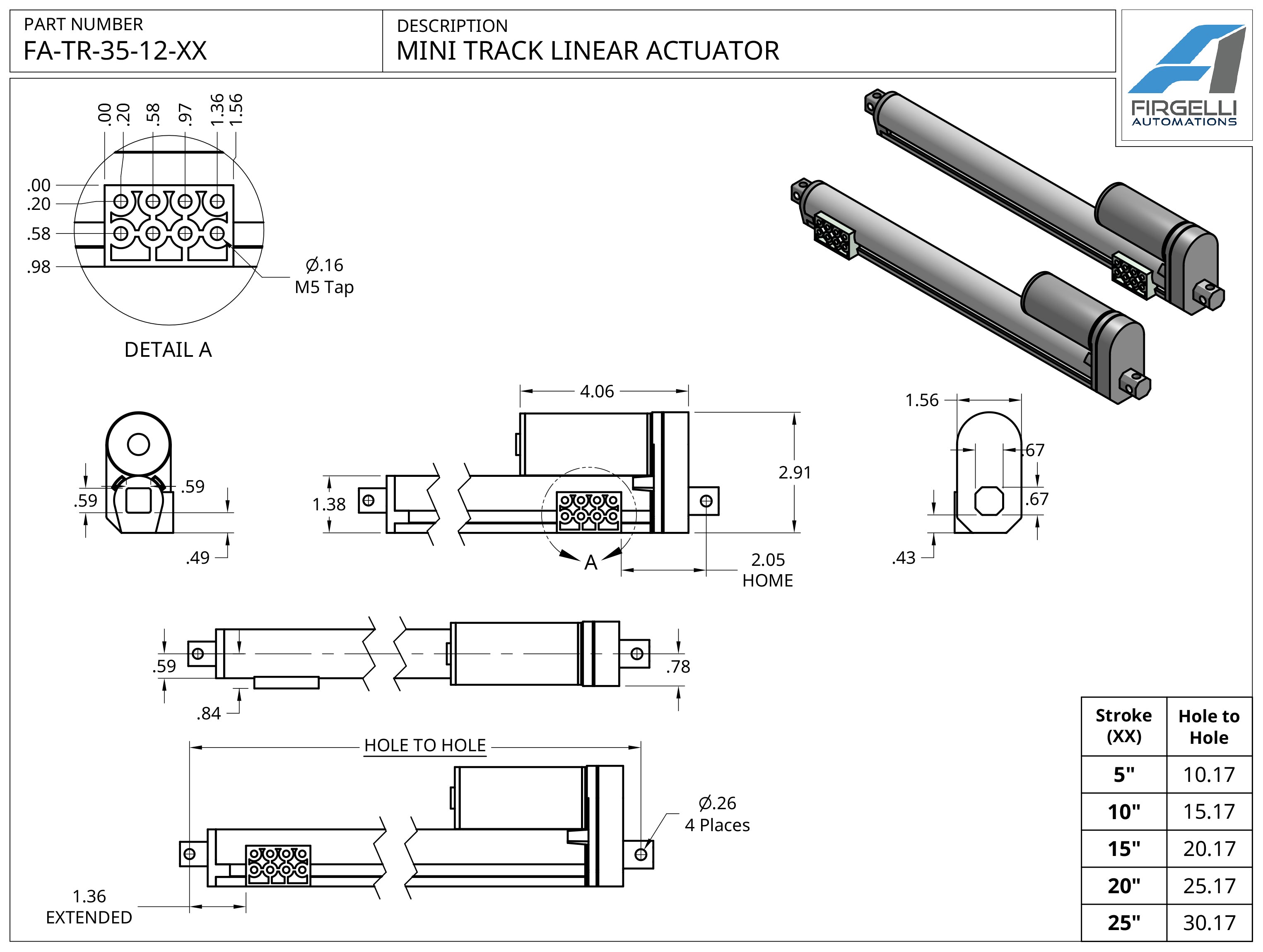 Mini Track Actuator Technical Drawing