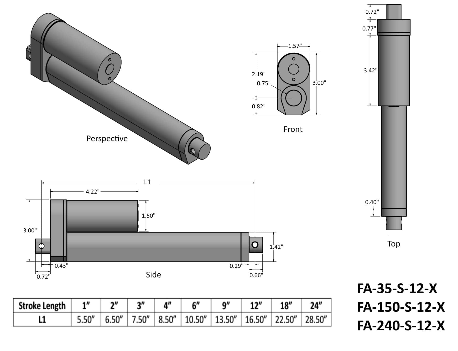 Technical Drawing For Classic Rod Linear Actuator