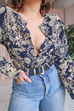 Blouse in Navy Baroque Print - S