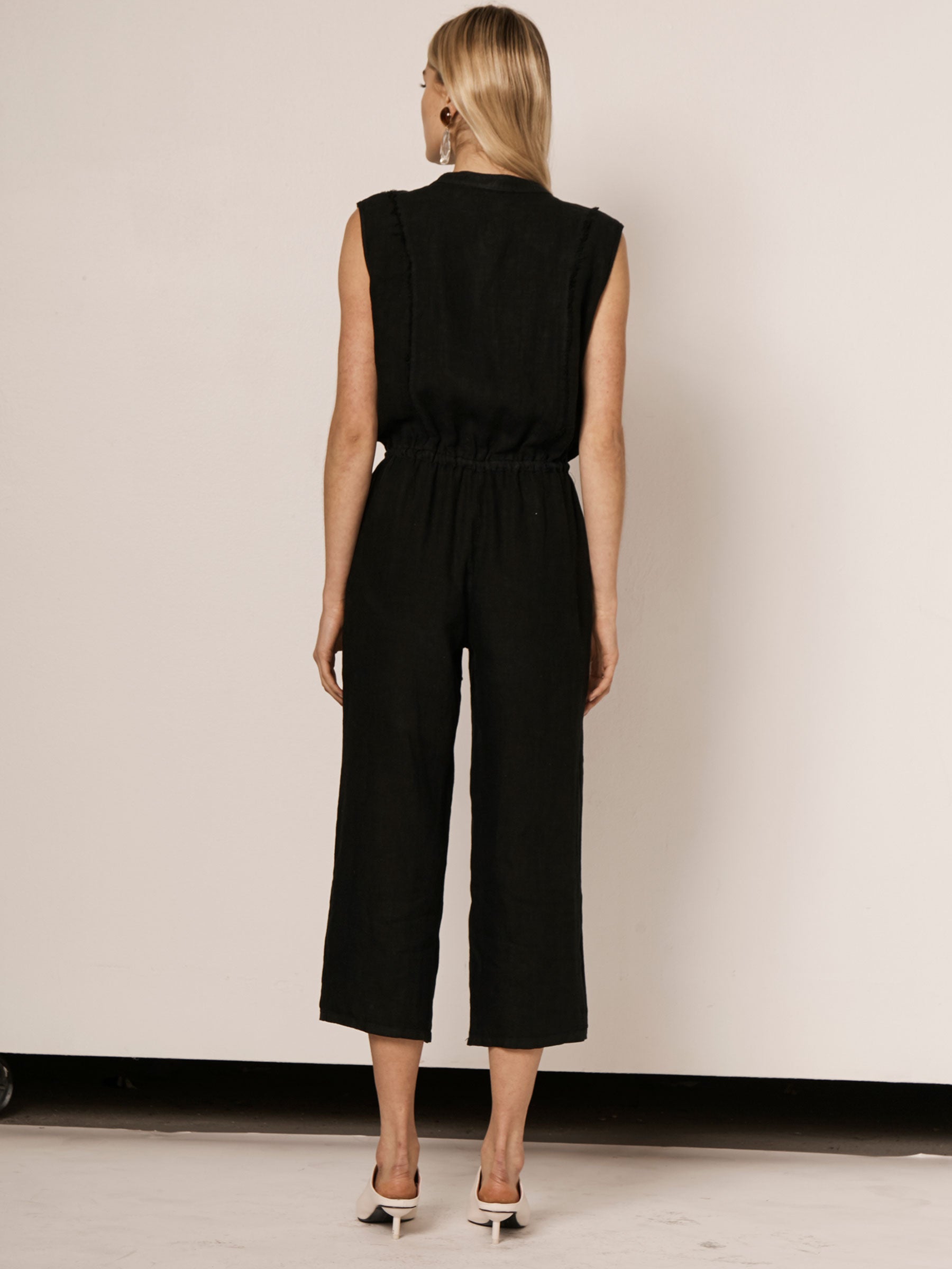 Button Front  Cropped Jumpsuit