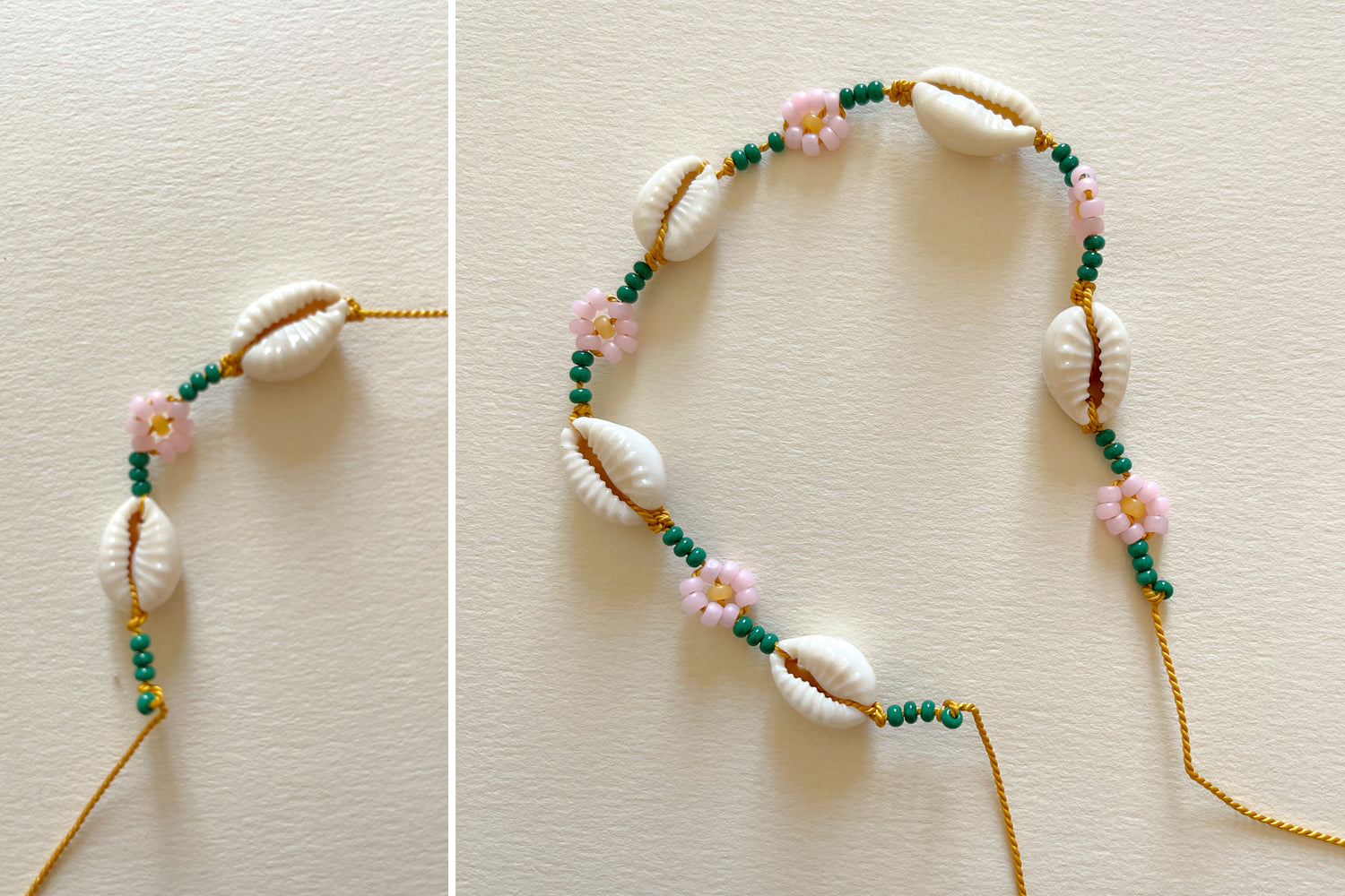 DIY Shell Beaded Daisy Bracelet