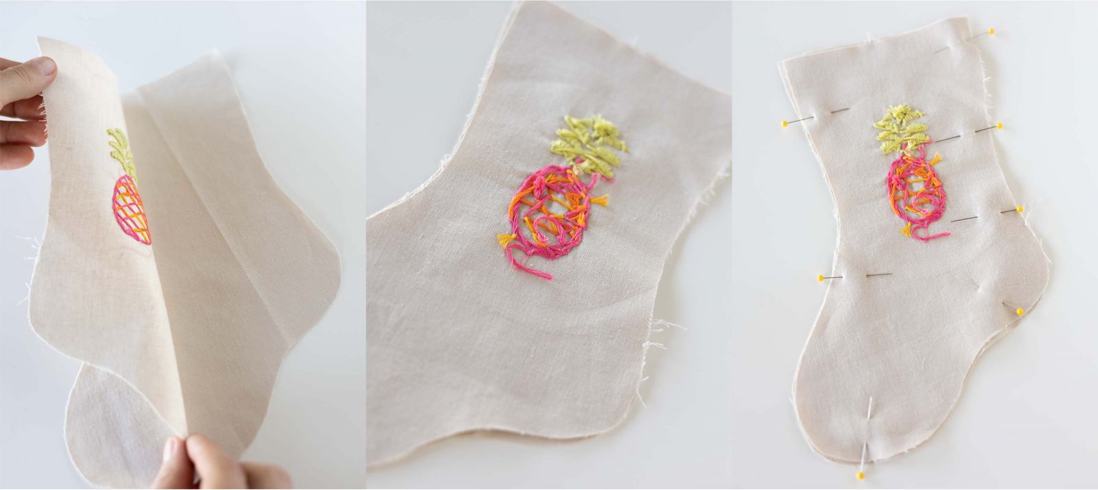 DIY Embroidered Pineapple Holiday Stockings