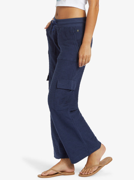 $50 ROXY Women’s Oceanside High Waist Pants Flare Leg In Mood Indigo Size XS