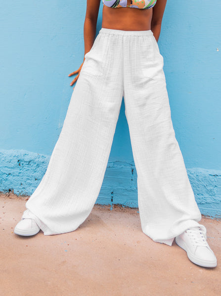 Stylish Roxy Oceanside White Linen Wide Leg Pants