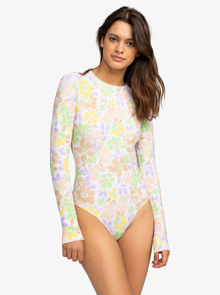 Womens Rash Guard Printed Long Sleeve Zip Front One-Piece Swimsuit Surfing Bathing  Suit with Built in Bra UPF 50+ 
