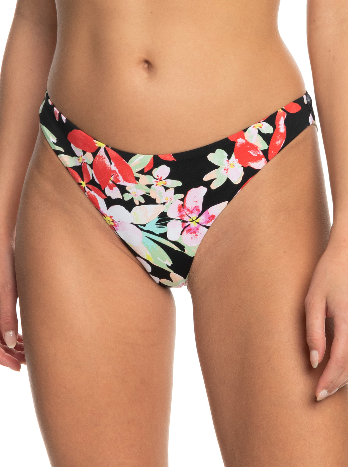 Roxy Womens Juniors Full Coverage Floral Bikini Swim Bottom Black L 