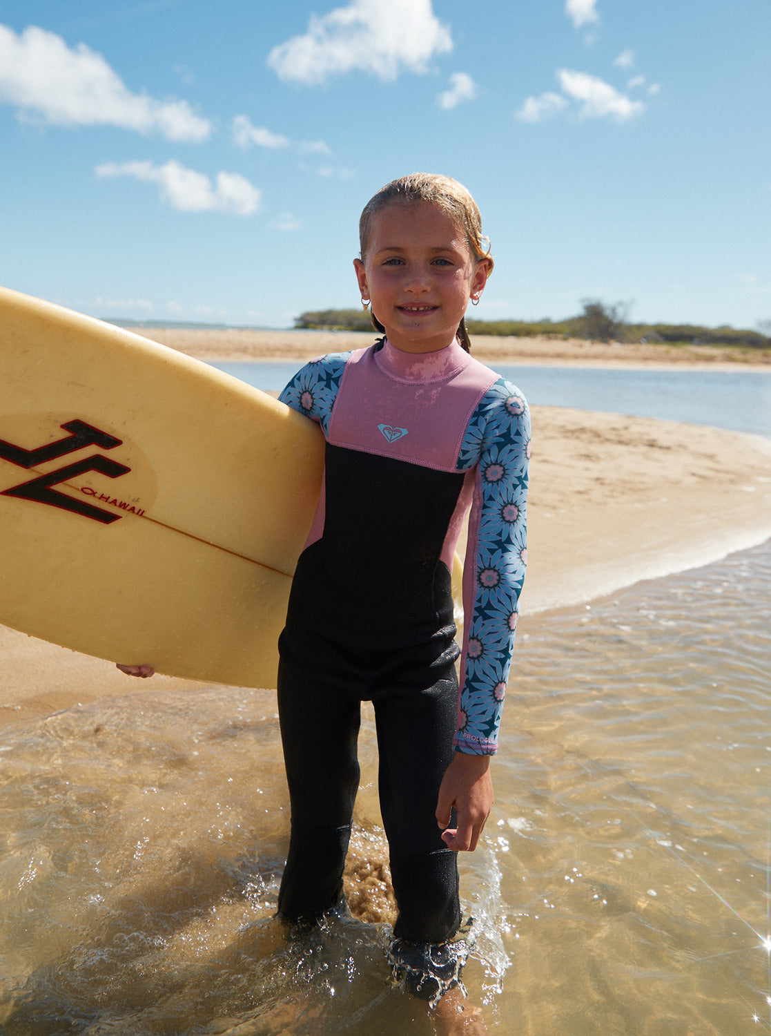 Girls 2-7 3/2mm Prologue Back Zip Wetsuit - Crystal Teal Sol Flower