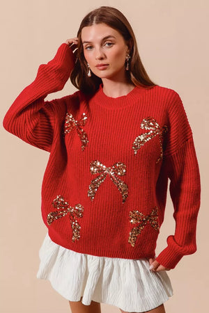 SO ME All Over Ribbon Sequins Christmas Holiday Sweater - Lexie's Hound Lounge