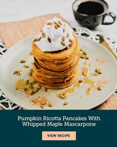 Pumpkin Ricotta Pancakes With Whipped Maple Mascarpone