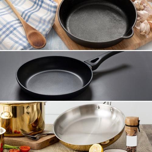 cast iron and stainless steel cookware