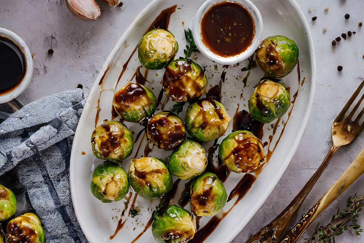 air fryer brussels sprouts with balsamic drizzle